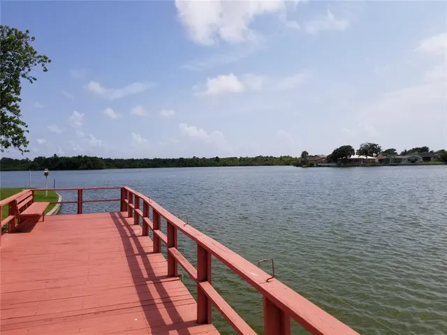 a view of wooden floor with a lake