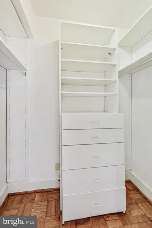 a view of walk in closet with empty racks