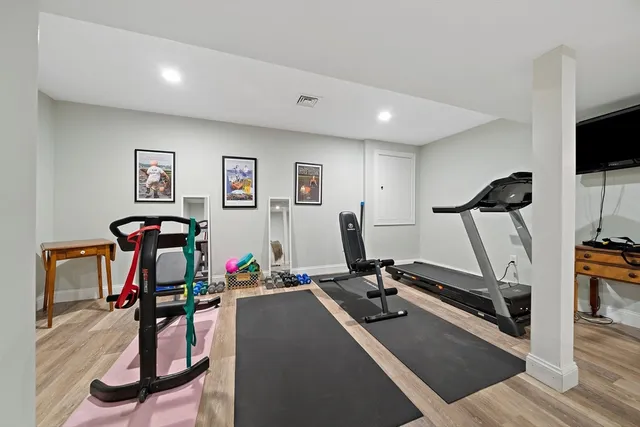 a view of a room with gym equipment