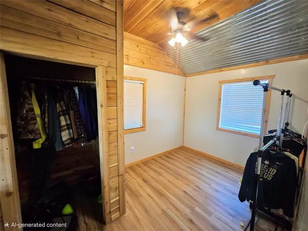 a bedroom with a bed and a closet