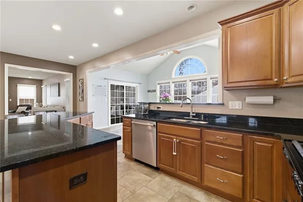 a kitchen with lots of counter top space