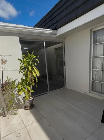 a potted plant sitting in front of a glass door