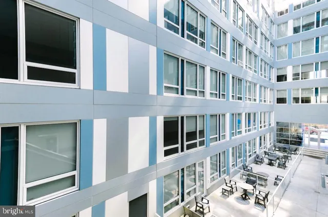 a view of a building from a balcony