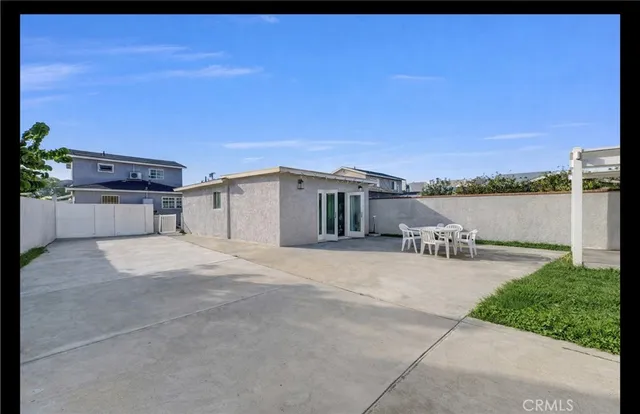 a view of a terrace with a garden
