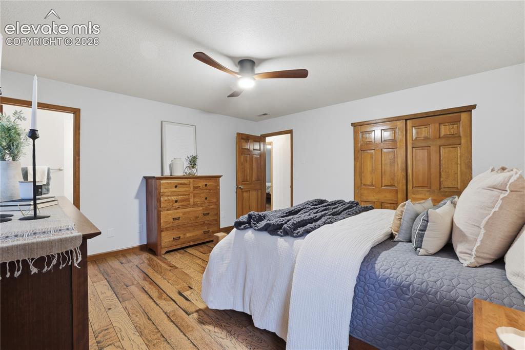 18190 Forest View Road Monument, CO 80132 - Photo 22 of 50 a bedroom with a bed a dresser and a window