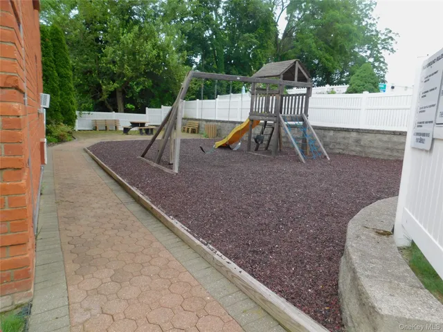 a view of a park with slide