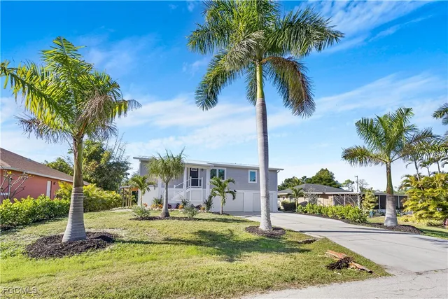 a view of a backyard with palm trees