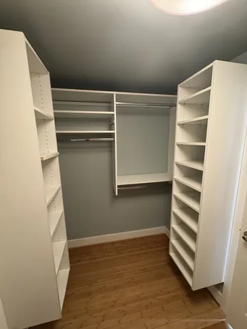 a view of walk in closet with empty racks