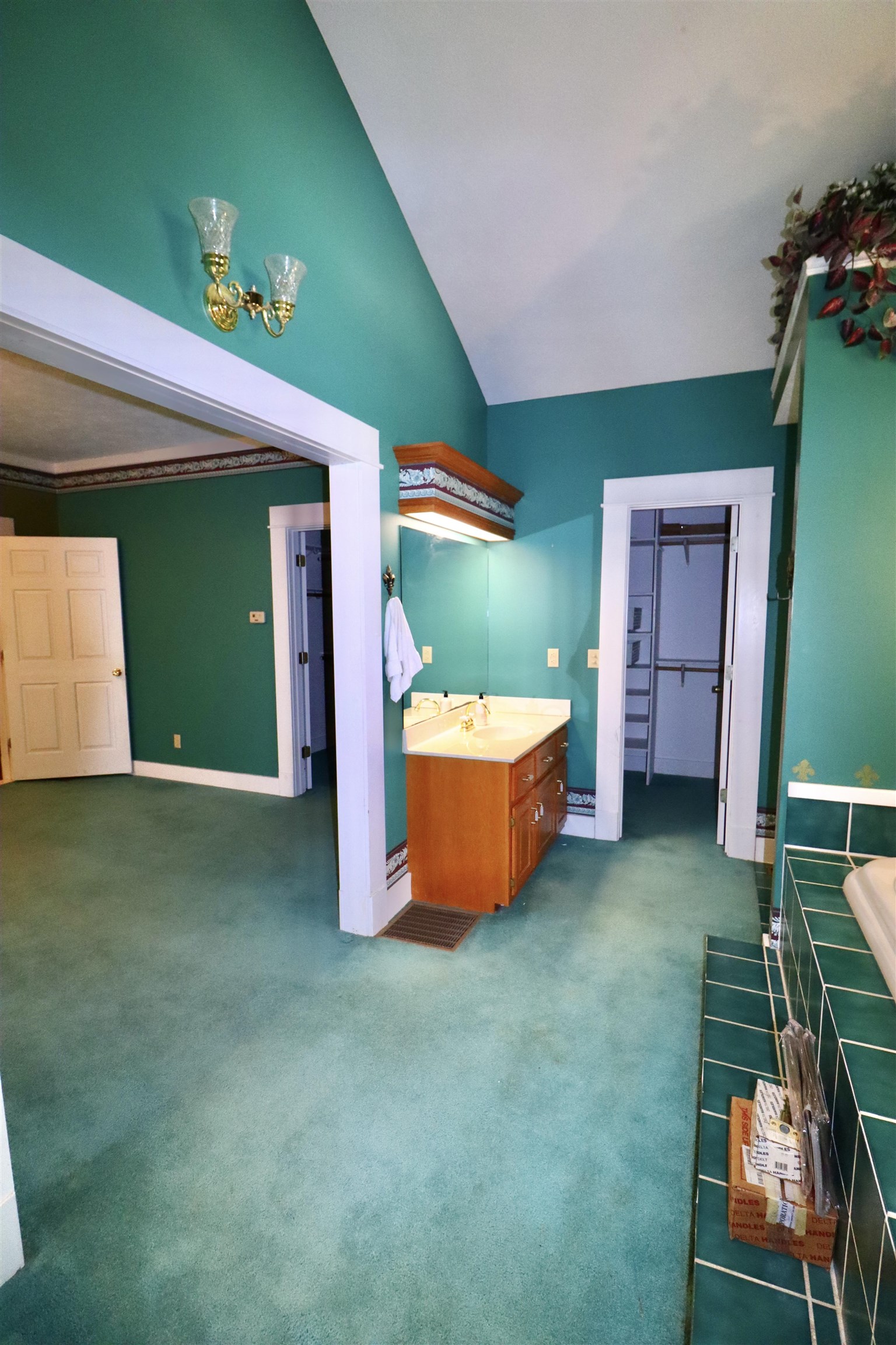 317 Purdy Road Selmer, TN 38375 - Photo 23 of 38 Interior space featuring carpet flooring, sink, and high vaulted ceiling