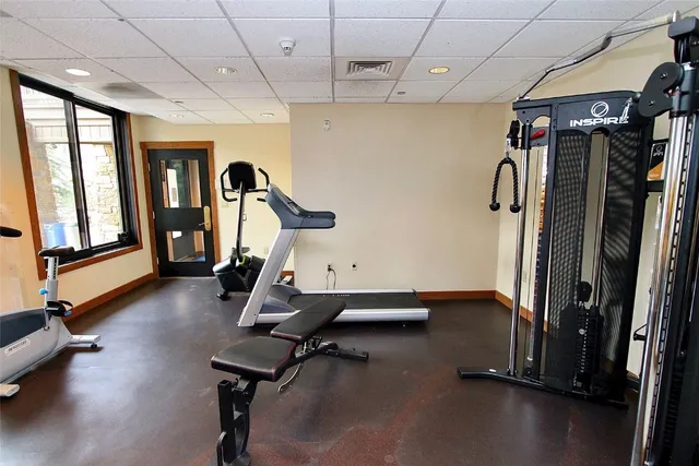 a view of a room with gym equipment