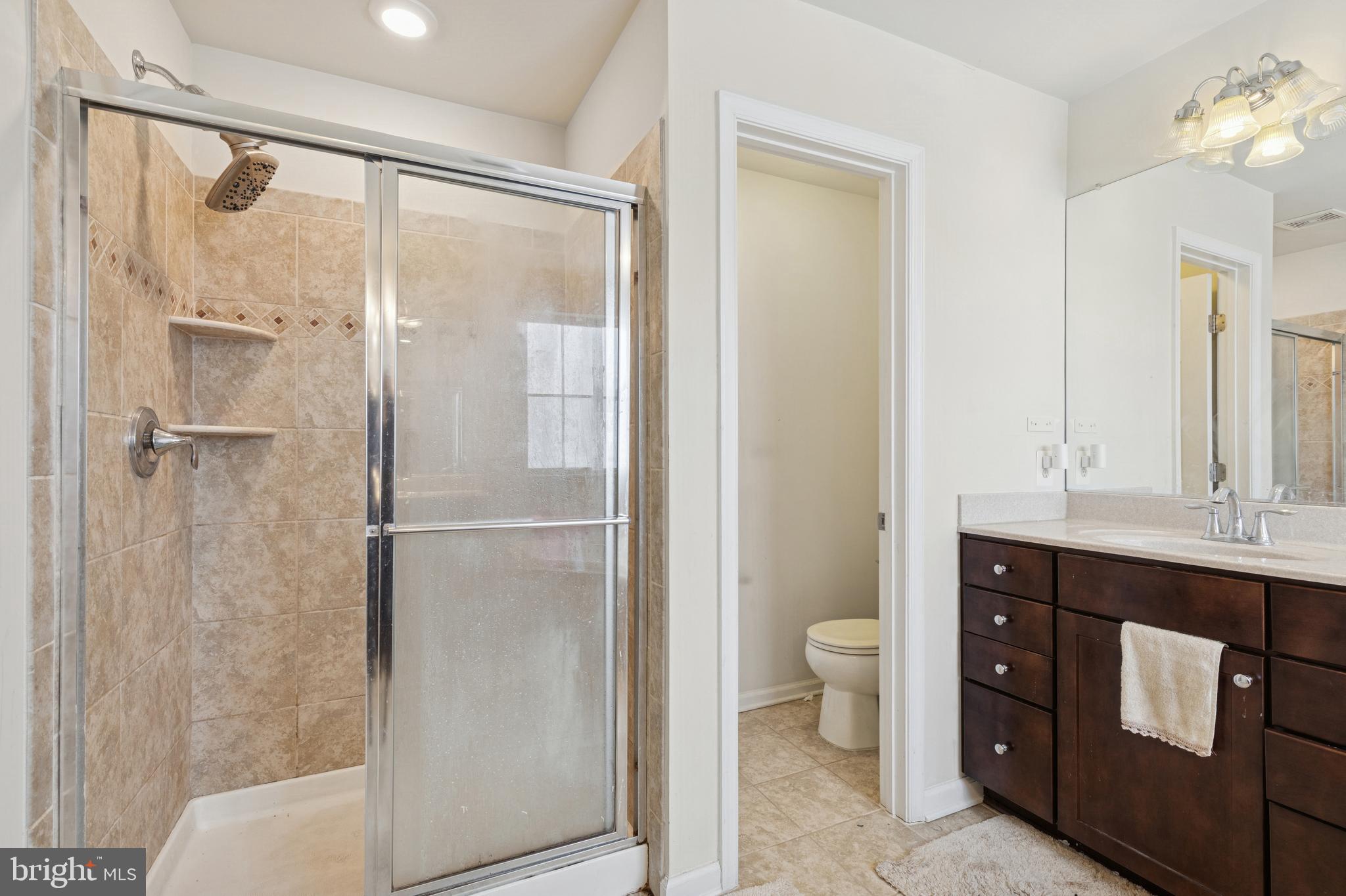5857 Bella Marie Way, Unit F Frederick, MD 21703 - Photo 34 of 45 a bathroom with a double vanity sink toilet and shower