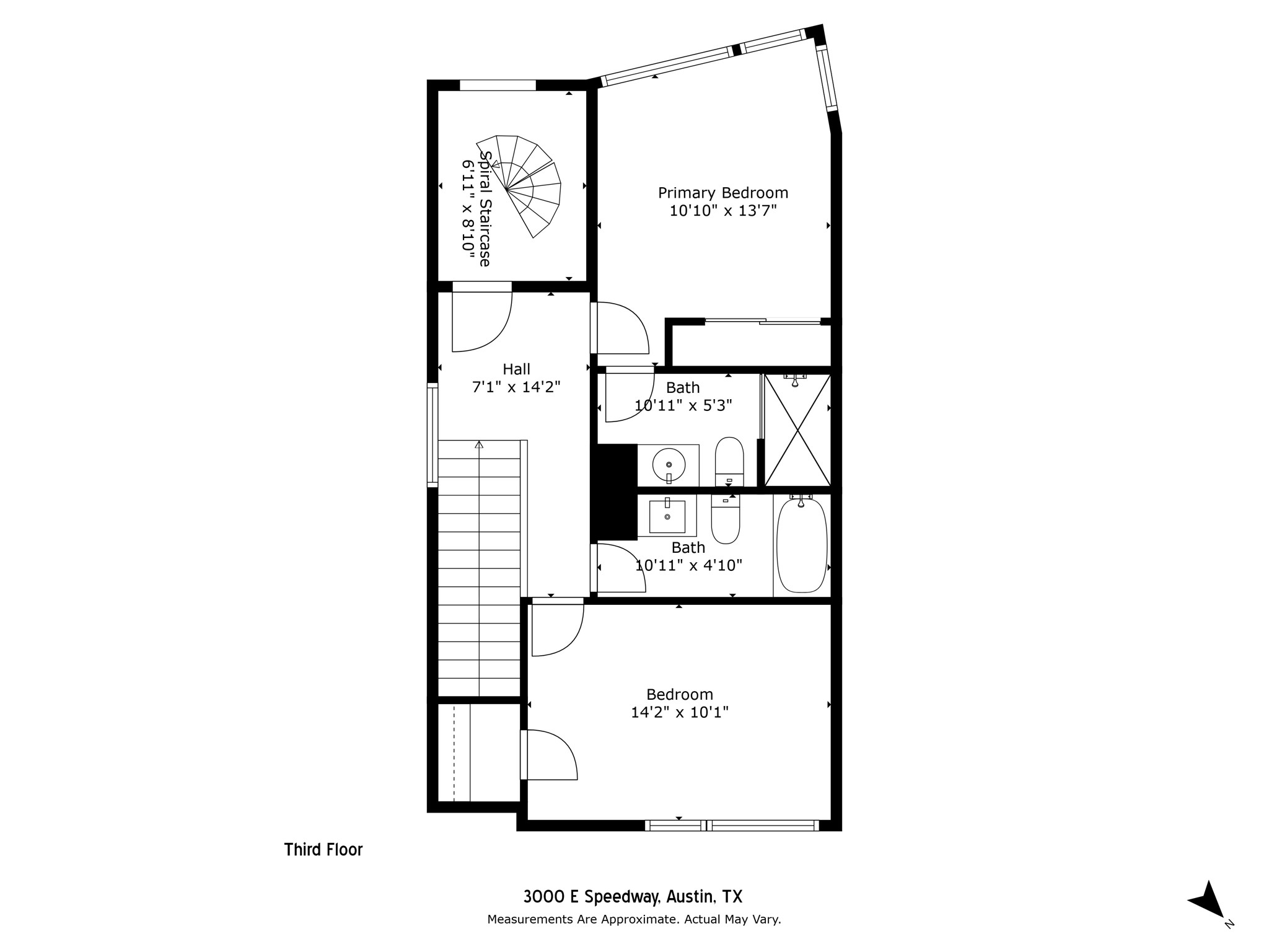 3000 Speedway Street, Unit E Austin, TX 78705 - Photo 16 of 16 A well-designed floor plan details the spacious primary and additional bedroom, complete with two convenient bathrooms.