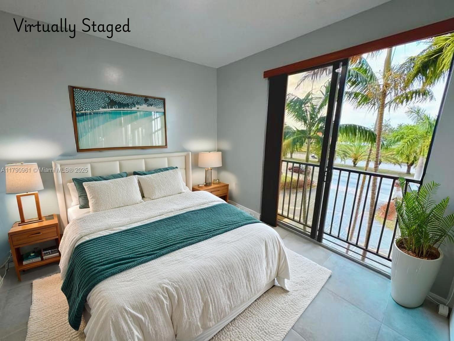 8440 Southwest 8th Street, Unit 304A Miami, FL 33144 - Photo 16 of 21 a bedroom with a large bed and a potted plant