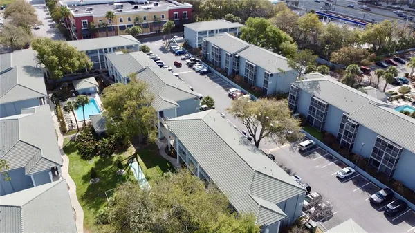 a city view with tall buildings