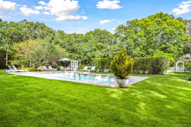 a view of a fountain in a yard with palm trees