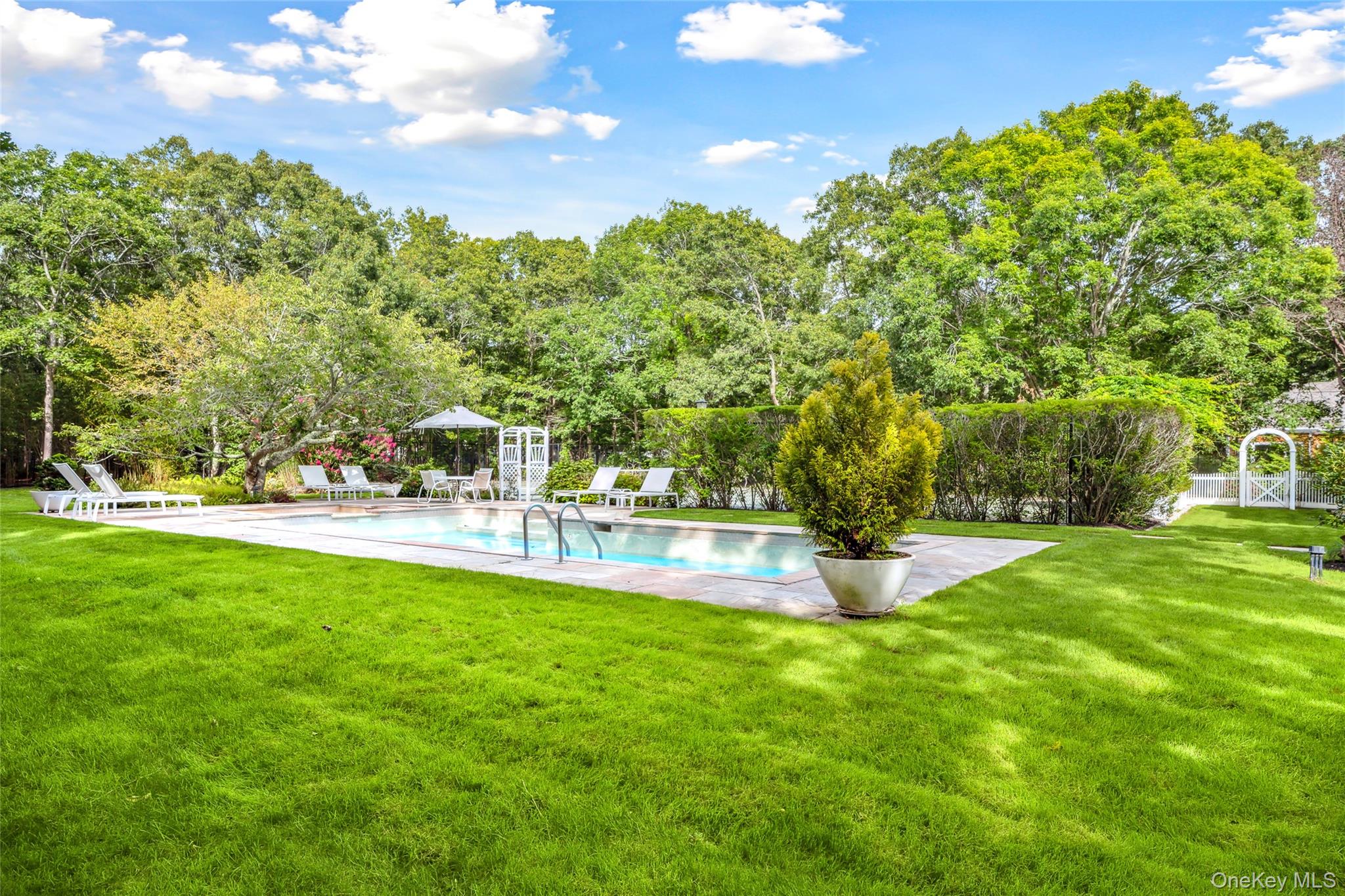 30 Pheasant Run Quogue, NY 11959 - Photo 23 of 26 a view of a fountain in a yard with palm trees