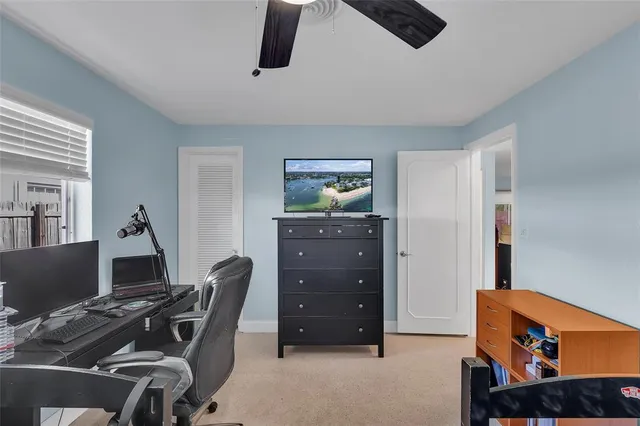 a workspace with furniture and lamp