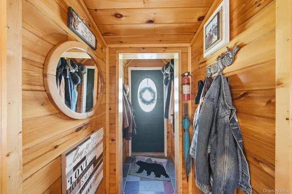 a view of a door door with a mirror