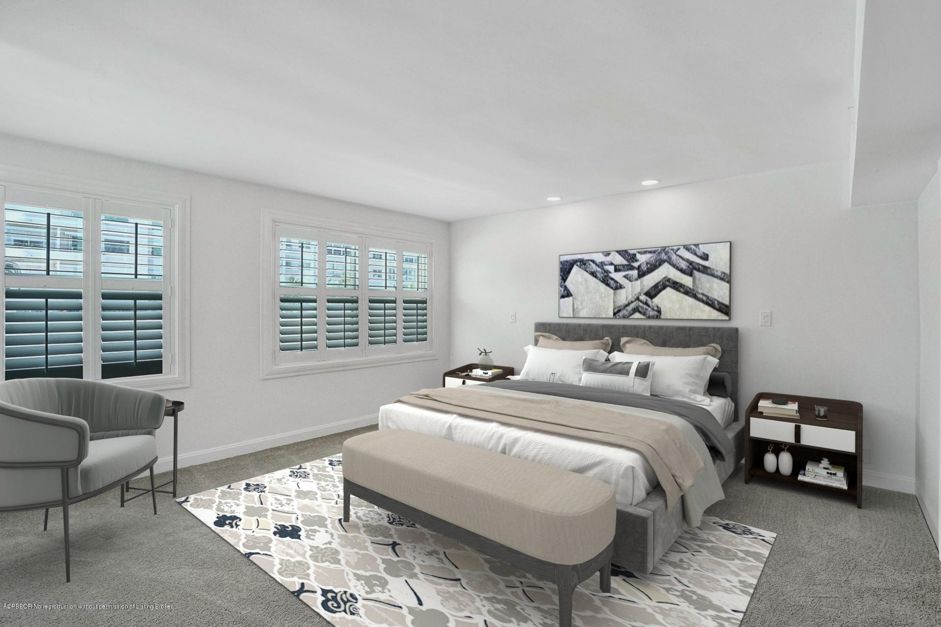 44 Cocoanut Row, Unit 308A Palm Beach, FL 33480 - Photo 14 of 22 a bedroom with a bed a couch and a dresser next to a window