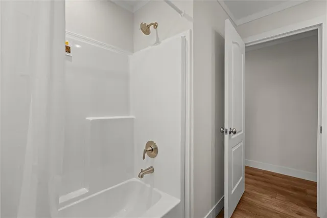 a bathroom with a bathtub