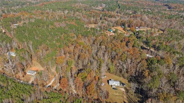 a view of a city with lush green forest