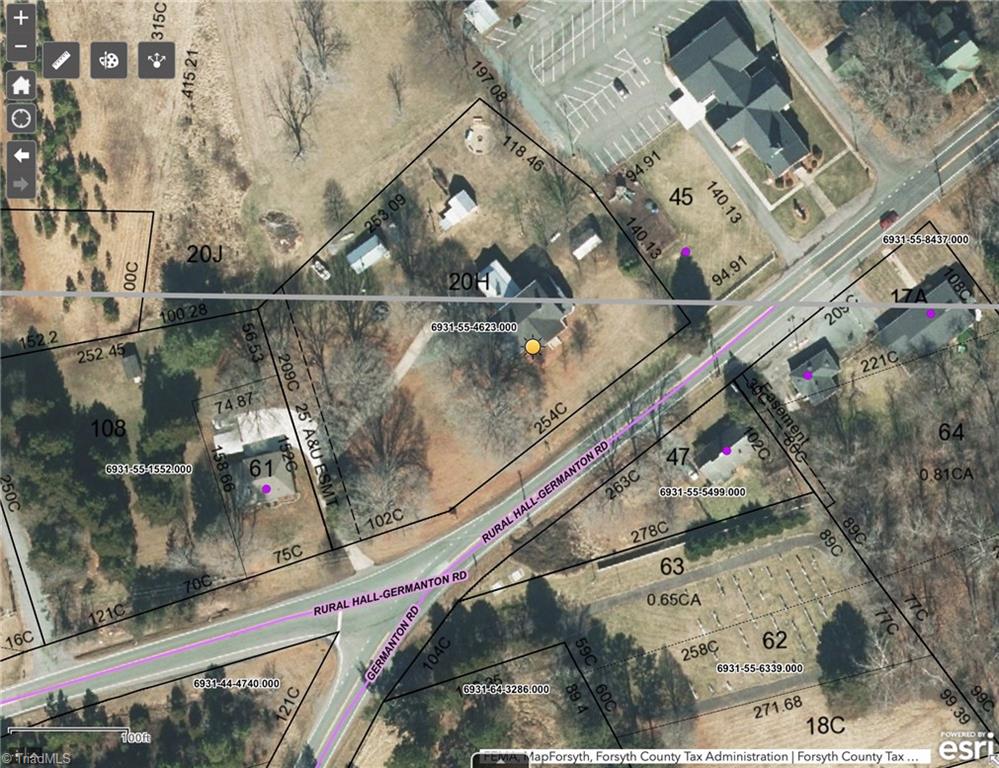 6800 Germanton Road Germanton, NC 27019 - Photo 41 of 44 Overhead view from GIS showing the Forsyth Co/Stokes Co line. Driveway is shared at intersection of roads. Easement for Duke Power is along the driveway.