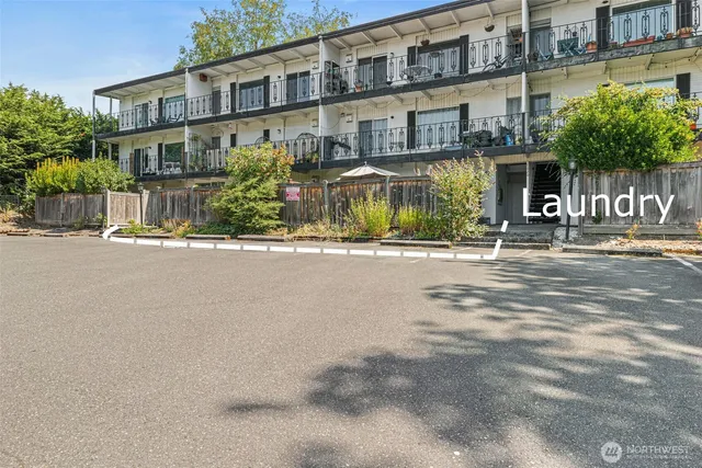 a front view of a building with street