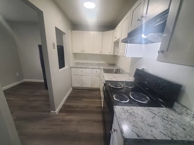 a kitchen with a sink a stove and refrigerator