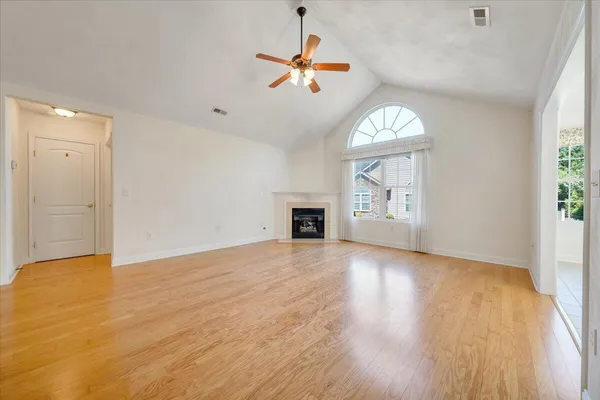 an empty room with windows