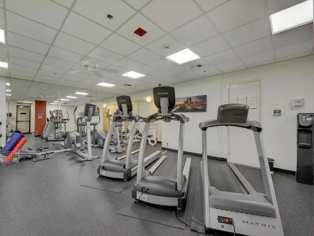 a view of a room with gym equipment