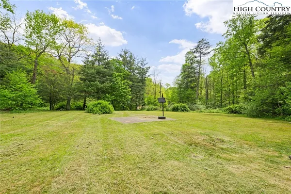 a view of a big yard with trees