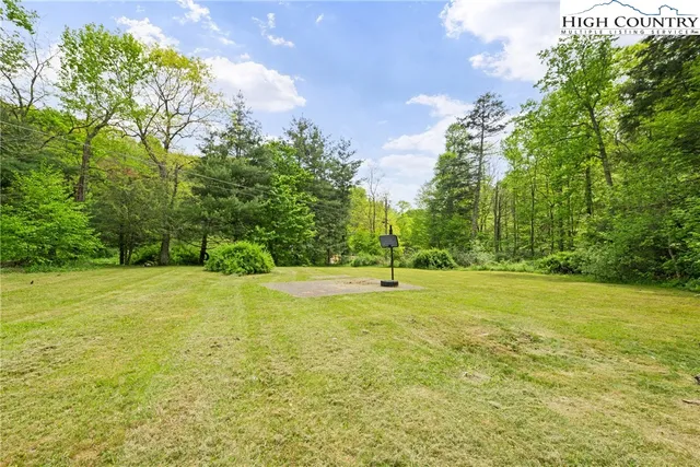a view of a big yard with trees