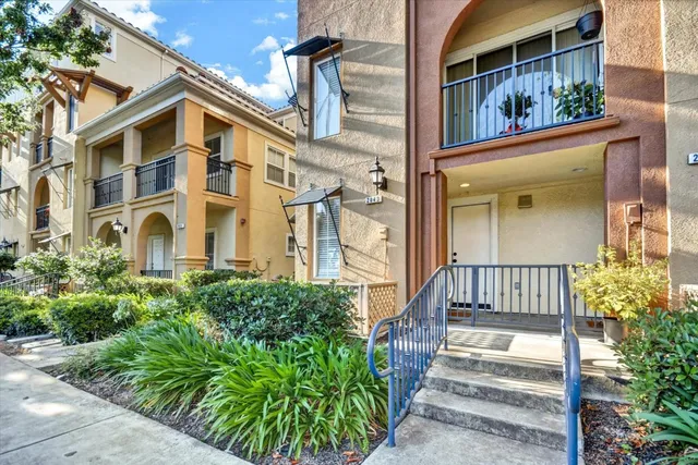 a view of a building with a garden