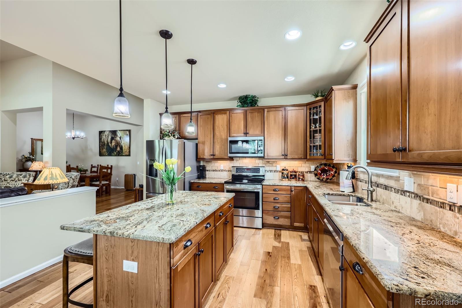 2872 Dreamcatcher Loop Castle Rock, CO 80109 - Photo 9 of 42 a kitchen with granite countertop lots of counter top space and stainless steel appliances