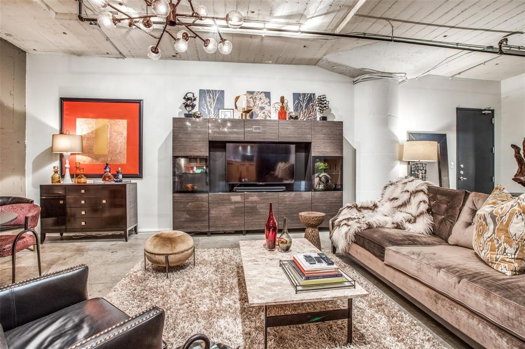 1122 Jackson Street, Unit 322 Dallas, TX 75202 - Photo 5 of 25 a living room with furniture and a fireplace