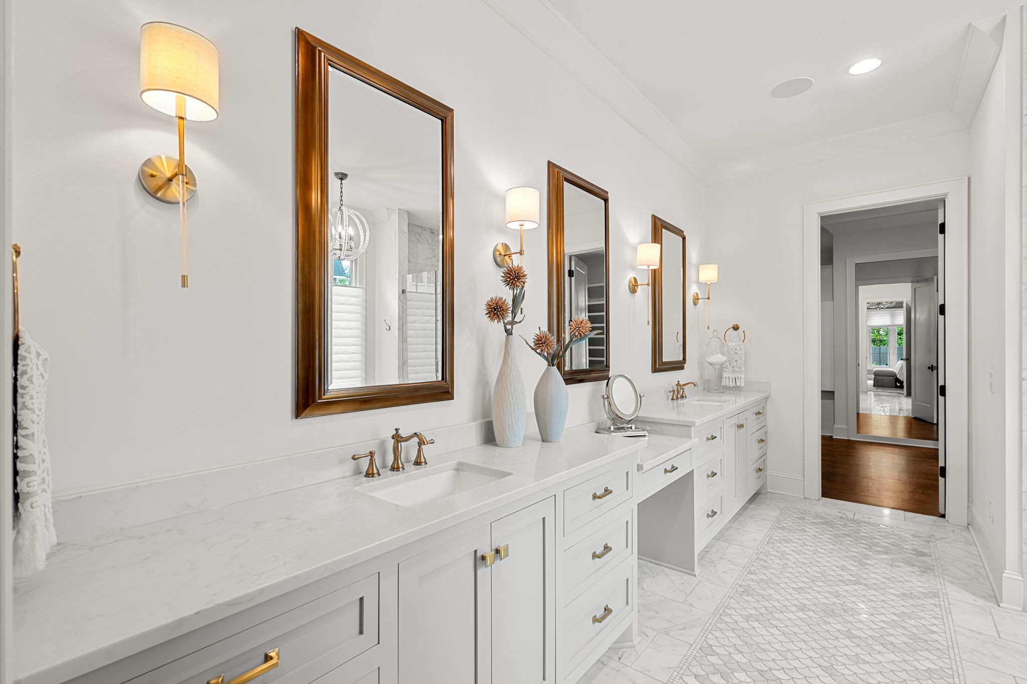 4031 Sneed Road Nashville, TN 37215 - Photo 27 of 61 a bathroom with a double vanity sink and a mirror
