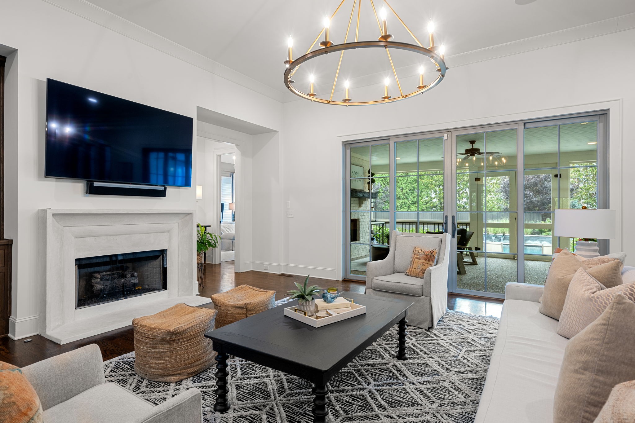 4031 Sneed Road Nashville, TN 37215 - Photo 8 of 61 a living room with furniture a flat screen tv and a fireplace