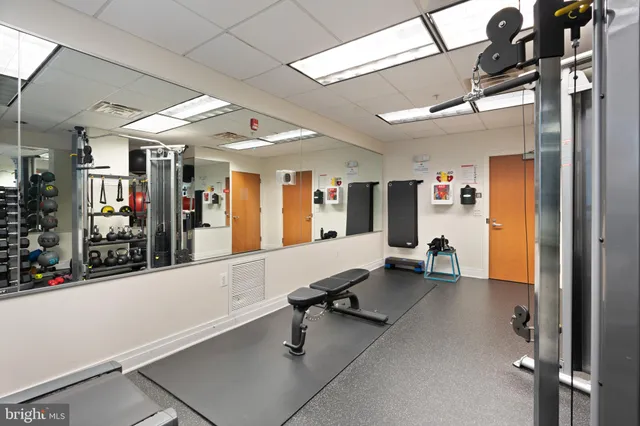 a view of a room with gym equipment