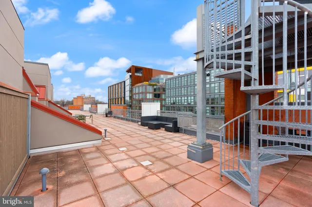 a view of a building from a balcony