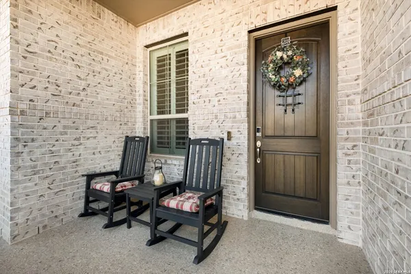 a view of a entryway with brick walls
