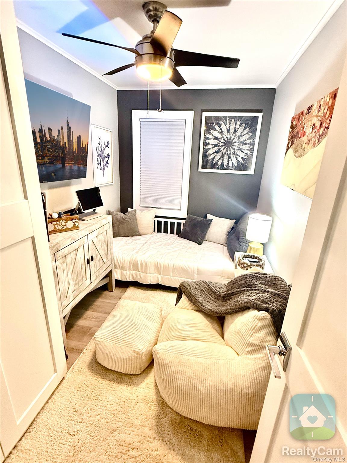 30 Classon Avenue Mastic, NY 11950 - Photo 17 of 21 Bedroom with crown molding, wood finished floors, and ceiling fan