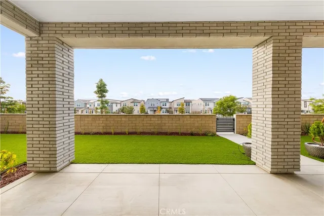 a view of a terrace with a garden
