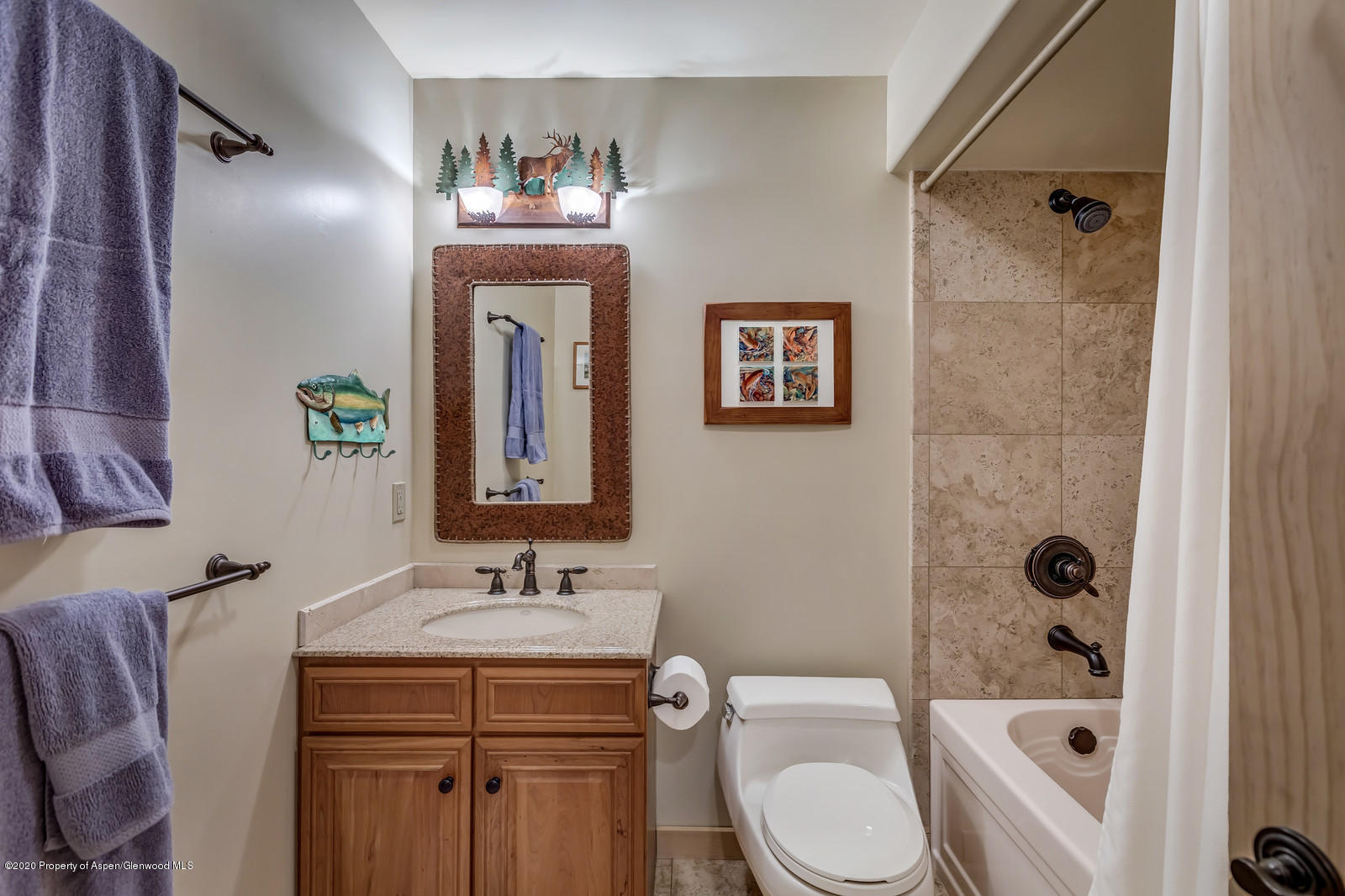1121 Spring Park Road Carbondale, CO 81623 - Photo 24 of 41 a bathroom with a granite countertop sink toilet and shower