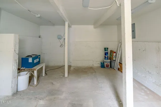 a view of a park with large trees