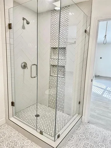 a bathroom with a shower
