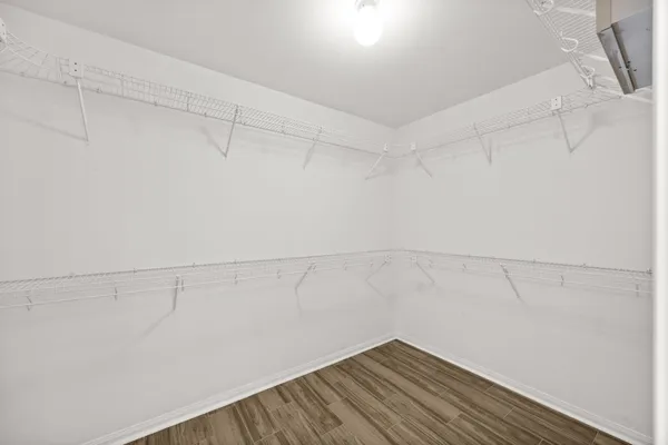a view of a room with racks on the wall