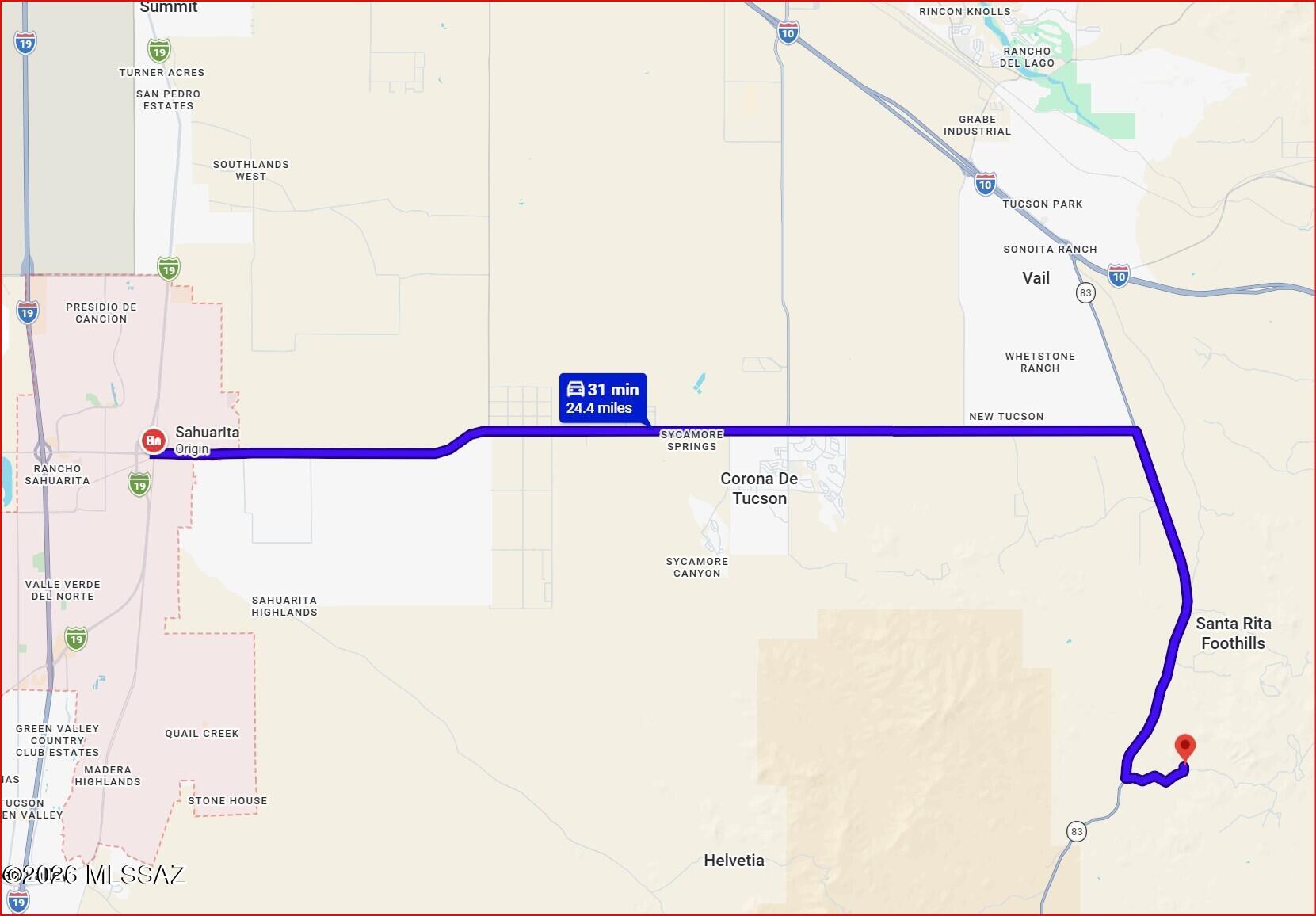 15791 East Hillton Ranch Road Vail, AZ 85641 - Photo 44 of 47 Map from property to Sahuarita