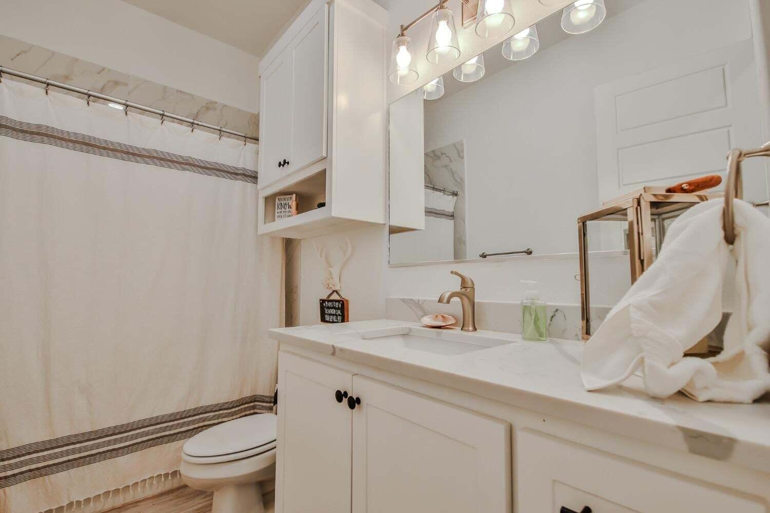 19210 County Road 2240 Lubbock, TX 79423 - Photo 34 of 46 a bathroom with a sink a toilet and a mirror