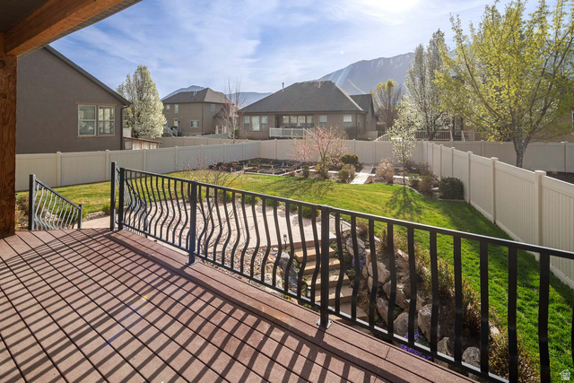 1997 West Cres Drive Mapleton, UT 84664 - Photo 33 of 35 Wooden terrace featuring a fenced backyard, a patio area, and a residential view