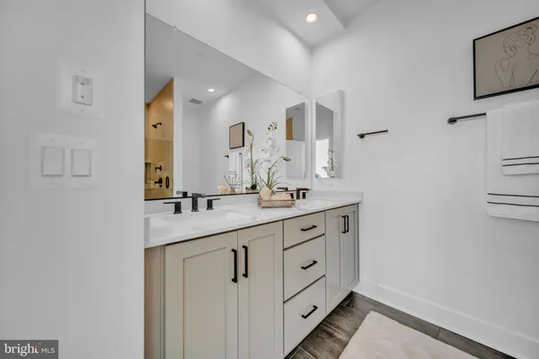 a bathroom with a shower and toilet